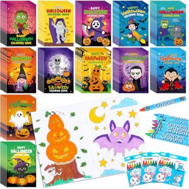 Imagem de Fulmoon Conjunto de 144 peças de livro de colorir de Halloween com giz de cera para mini livros de colorir de Halloween, lembrancinhas de festa a granel, enchimentos de sacolas para bricolage, outono