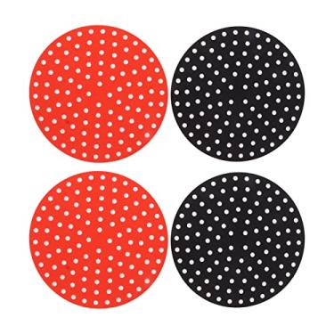 Imagem de Fritadeira redonda tapete de fritadeira de alta temperatura resistente à prova de óleo de silicone reutilizável FORNADOR DE FRYER (2 x 23cm/9,1 em vermelho, 2 x 23cm/9,1 em preto)
