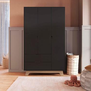 Imagem de Guarda-roupa Infantil 3 Portas e 2 Gavetas 100% Mdf Alice Preto/ Louro Freijó Grann