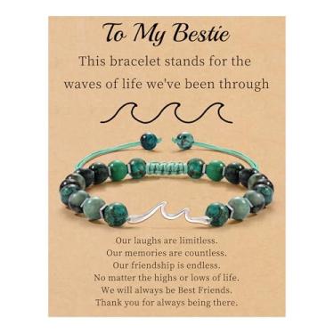 Imagem de Sistble Presentes inspiradores para mulheres, pulseira ondulada, presentes de encorajamento, pulseiras de contas de pedra natural, Life Is Tough Anime, espiritual, pensativo, obtenha presentes Weel,