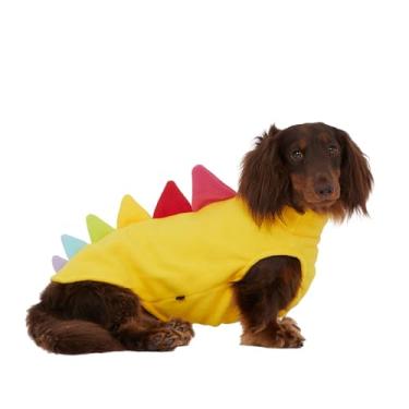 Imagem de ESCCBOO Macacão italiano para cães Greyhound & Dachshund de lã dinossauro sem mangas, roupa aconchegante de gola rolê para mini dachshund galgo italiano (amarelo, 2GG)