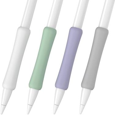 Imagem de FAFALITHIC Pacote com 4 empunhadura de silicone compatível com Apple Pencil 1ª geração, suporte ergonômico para iPencil, escrita confortável e controle preciso (branco/lavanda/fósforo/cinza)