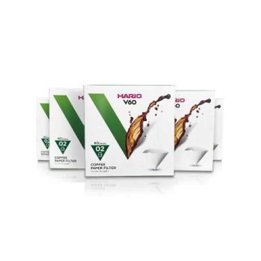 Imagem de Kit com 5 pacotes - Filtro Hario V60 Branco 40 unidades Tamanho 02