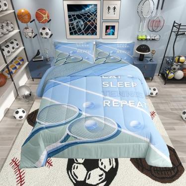 Imagem de Jogo de cama Queen com raquete de tênis, para decoração de quarto de meninas, meninos, geométrico, simples, quadra de tênis, esporte, moderno, conjunto de colcha com 2 fronhas