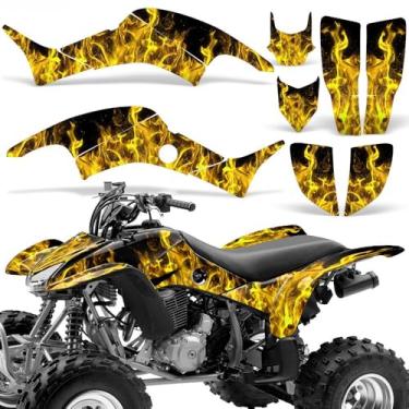 Imagem de Wolfcore Decals, Kit gráfico de quadriciclos: adesivos Quad para Honda TRX 400EX (1999-2007), com design de chamas em amarelo, transforme seu passeio com adesivos legais de quadriciclo!