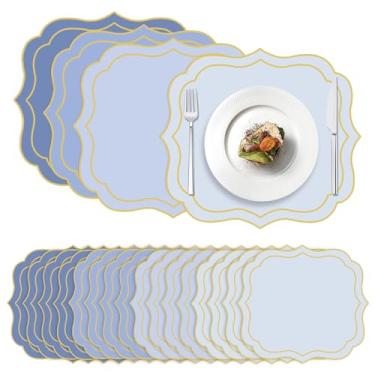 Imagem de Stuffygreen 100 peças de jogo americano de papel Boho 33,4 x 30,5 cm descartável tapete decorativo para decoração de mesa de casamento, chá de bebê, banquete, festa, feriado (azul escuro)