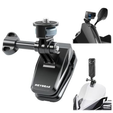 Imagem de REYGEAK Suporte de braçadeira de para-brisas de motocicleta para Insta360 x5, suporte todo de metal de alumínio com garras duplas para Gopro Hero 13/12/11/10/9