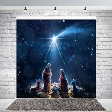 Imagem de DORCEV 2,4 x 2,4 m O Nascimento de Cristo Pano de Fundo Jesus Prays Holy Light Cristo Presépio Foto Fundo História de Natal Cristão Igreja Evento Páscoa Infantil Batismo Chá de Bebê Banner