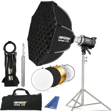 Imagem de Godox Kit de luz estroboscópica de estúdio MS300V 300W, luz fotográfica Bowens de 2,4 G com softbox de instalação rápida CF80, suporte de luz de aço inoxidável, refletor de luz 5 em 1 para iluminação