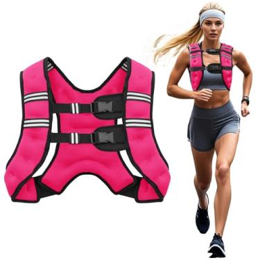 Imagem de Poudee Colete pesado, colete de peso de 9 kg para homens e mulheres, colete de peso corporal ajustável com faixa refletiva para treinamento de força, corrida, treino, corrida, caminhada - 9 kg, rosa
