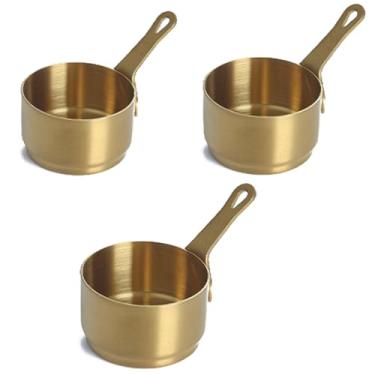 Imagem de Conjunto de 3 peças de copos de molho de aço inoxidável mini potes de condimento com alças durável, base antiderrapante para churrasco, bife, café (ouro)