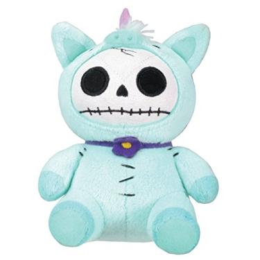 Imagem de SUMMIT COLLECTION Furrybones Unicórnio azul-petróleo Unie usando gola margarida roxa pequena boneca de pelúcia