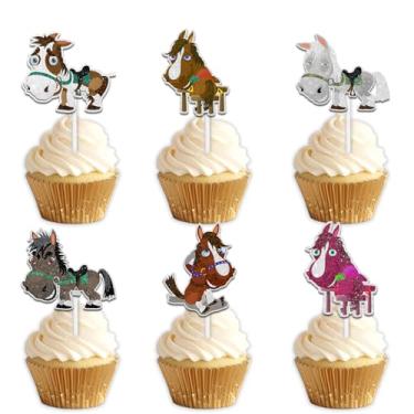 Imagem de 18pcs Glitter Donkey Dessert Cupcake Topper Pick for Cowboy Farm Animal Zoo Theme Decor Supplies Men Boy Happy Birthday Wedding Anniversary Baby Shower Party Decorations