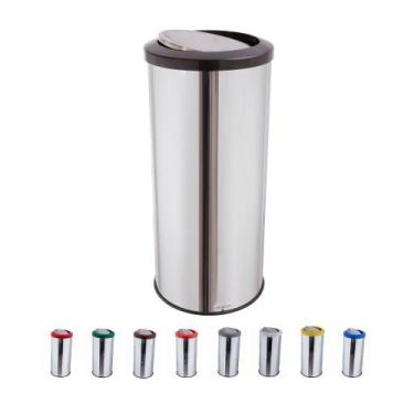 Imagem de Lixeira Inox Com Tampa Basculante Lixeira Grande 50 Litros - CCM, Pret