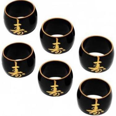 Imagem de Kit 6 Porta Guardanapo Preto Com Ideograma Japonês Dourado - AC