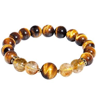 Imagem de Jewever Pulseira masculina de obsidiana preta com contas de citrino e olho de tigre para mulheres e homens, traz riqueza da sorte, prosperidade, cristais de cura e pedras preciosas 10 mm, 10mm, Pedra