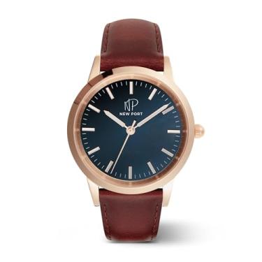 Imagem de Relógio Masculino Casual Rosê Pulseira Couro New Port