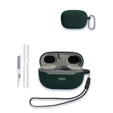 Imagem de Capa para fones de ouvido esportivos JBL Endurance Race TWS sem fio, capa protetora portátil de silicone macio WUNIAK resistente a arranhões com kit de limpeza, mosquetão e cordão, verde