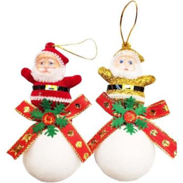 Imagem de Bola Branca com Papai Noel 5cm 2 unidades