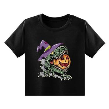 Imagem de Blinket Halloween T Shirt Toddler Witch Dinosaur Pumpkin Shirt Jack O' Lantern Pumpkin Face Graphic Shirts Black Print Short Sleeve Halloween Cotton Tees Tops for Baby Boys Girls(3T)