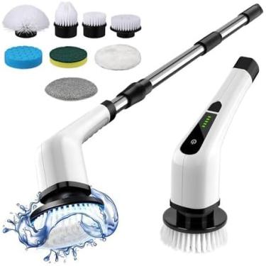 Imagem de Escova Elétrica de Limpeza Recarregável 8 em 1 com Haste Extensível para Banheiro, Piso e Cozinha