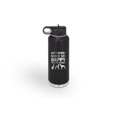 Imagem de DogsMakeMeHappy Garrafa de água Greyhounds, garrafas pretas de aço inoxidável gravadas a laser, presente para galgos, ideia de presente de aniversário e Natal
