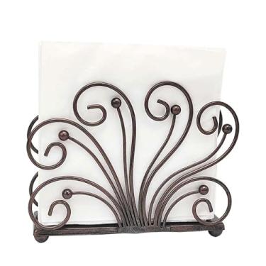 Imagem de Suporte de guardanapo de ferro para mesa - Suporte de guardanapo resistente de 300 g para cozinha, mesa de jantar - Dispensador de guardanapos de papel rústico Rack de guardanapo (Bronze)