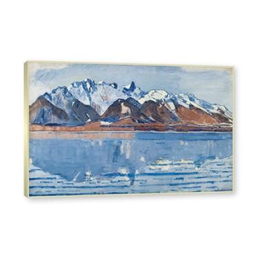 Imagem de Moldura champanhe. Imagem natureza em tela, (lago de Thun 15) de Ferdinand Hodler, reprodução de quadros, quadro de arte de parede de tela para casa. 40x60cm