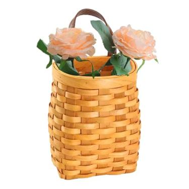 Imagem de JWTIFOA Cesta de parede pendurada de madeira, pequena cesta suspensa para decoração de parede, cesta de flores decorativa para porta da frente