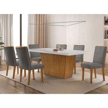 Imagem de Conjunto Sala de Jantar Mesa Aida 180 cm com Vidro e 6 Cadeiras Lunara