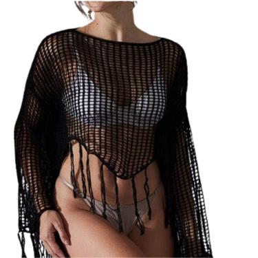 Imagem de Saída de Praia Crochê Tela com Franjas Feminina