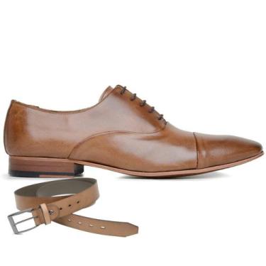 Imagem de Sapato Social Marrom Tan em Couro + Cinto 87006 - Madok, 39