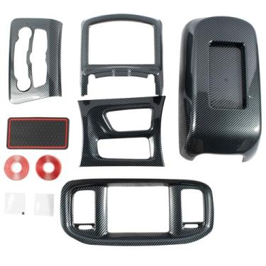Imagem de 5 peças de fibra de carbono controle central A/C capa de tela de navegação e painel de mudança de marchas guarnição capa de apoio de braço guarnição compatível com Dodge Charger 2015-2023