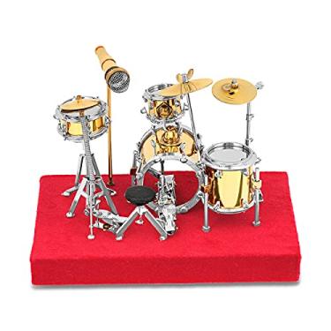 Imagem de Broadway Gift Co. Bateria dourada réplica em miniatura de instrumento de metal no suporte, tamanho 12,7 x 12,7 x 10 cm.