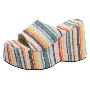 Imagem de Sandália feminina plataforma com tiras transparentes arco-íris transparente bico aberto bico aberto chinelo verão praia cristal mules, Arco-íris, 38