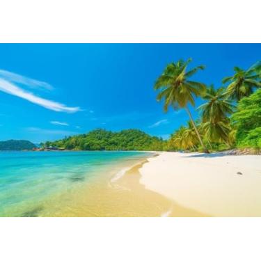 Imagem de Quadro Decorativo com Estampa View Beach Palm Trees And Overhaul 40 x 40 Papel 2 unidades