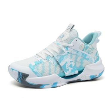 Imagem de Bolognifi Tênis de basquete masculino antiderrapante para treinamento ao ar livre Equipamento de basquetebol(Blue1,38 BR)