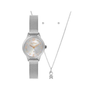 Imagem de Kit Relógio Condor Mini Prata Feminino Co2035Npv/K4K