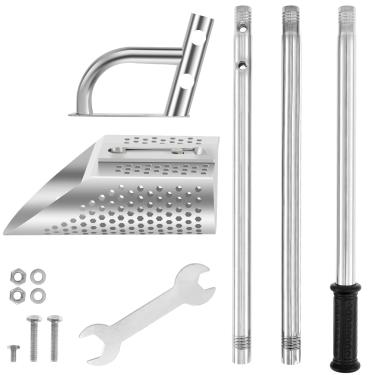 Imagem de Colher de areia com cabo longo removível, pá de aço inoxidável com detector de metais e peneira de areia, pá de detector de metais eficiente, ancinho de pulgas de areia de praia à prova de ferrugem