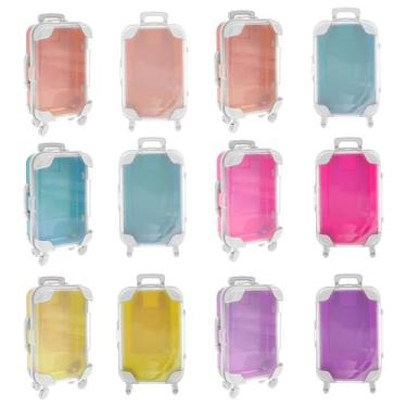 Imagem de UKQRRTC Caixa de armazenamento de 12 peças, mini caixa de doces ABS, caixa de lembrancinha de festa multicolorida, linda caixa de embalagem de mini trole, estojo de viagem transparente para cílios