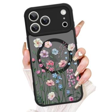 Imagem de AIGOMARA Capa floral projetada para iPhone 17 Pro Max [compatível com MagSafe] Linda estampa de flores com capa de telefone semitransparente para mulheres Gilrs TPU macio e capa protetora de PC fina