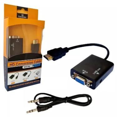 Imagem de Adptador Conversor HDMI Para Vga Com Saída P2 Áudio Banhado A Ouro
