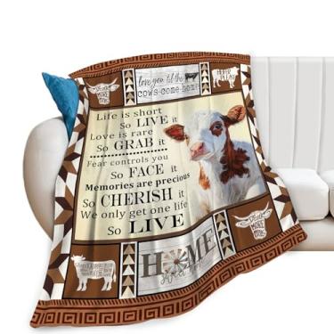 Imagem de Kylora Cobertor de vaca para casa de fazenda, cobertores, aconchegante, flanela, pelúcia, leve, rústico, campo, presentes para homens, mulheres, adultos, para sofá, cama, decoração de 101 x 127 cm