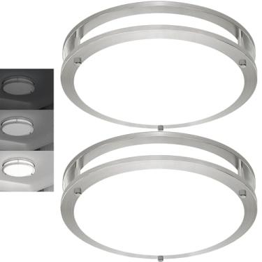 Imagem de Elekeed Pacote com 2 luminárias de teto de 36 W, níquel escovado, luz de teto LED de 33.0 cm, luminária embutida sem cintilação, luzes de teto de 5000 K para quarto, banheiro, escada, cozinha, super