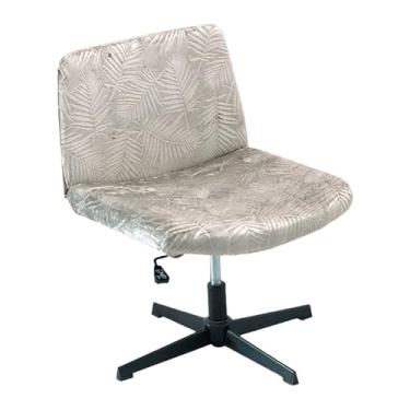 Imagem de Kitegrese Capa para cadeira de escritório sem braços cruzada, capa de veludo com relevo no meio das costas largas para cadeiras de computador e toucador (champanhe cinza)