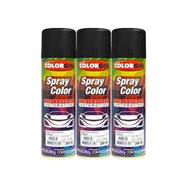 Imagem de Kit 3 Tinta Spray Preto Semi Brilho Colorgin 300ml Secagem Rápida Alta