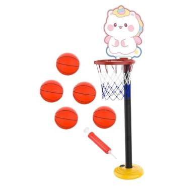 Imagem de UGPLM Conjunto de cesta de basquete infantil, rede de basquete com 5 bolas e bomba, fácil de montar, brinquedos esportivos ao ar livre para meninos, gramado, Branco