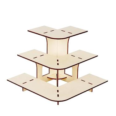 Imagem de Flenpptly Prateleiras de exibição de varejo, suporte de exibição de madeira, 3 camadas, prateleira portátil para balcão de varejo, artesanato, feiras de fazendeiros (exibição de canto)