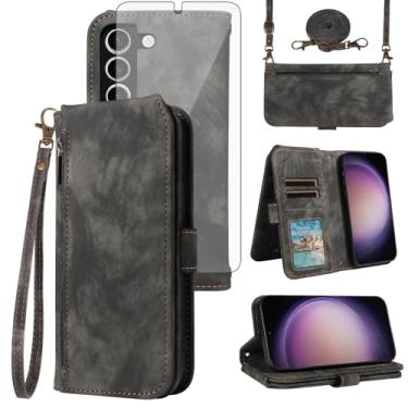 Imagem de Asuwish Capa de celular para Samsung Galaxy S23 Plus S23+ 5G carteira celular com protetor de tela de vidro temperado alça transversal flip suporte para cartão S23plus 23S + S 23 23+ SM-S916U 16.8 cm