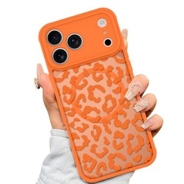 Imagem de AIGOMARA Capa feita para iPhone 17 Pro Max [compatível com MagSafe] Design com estampa de leopardo laranja para mulheres meninas homens TPU macio amortecedor rígido PC traseiro antiqueda à prova de